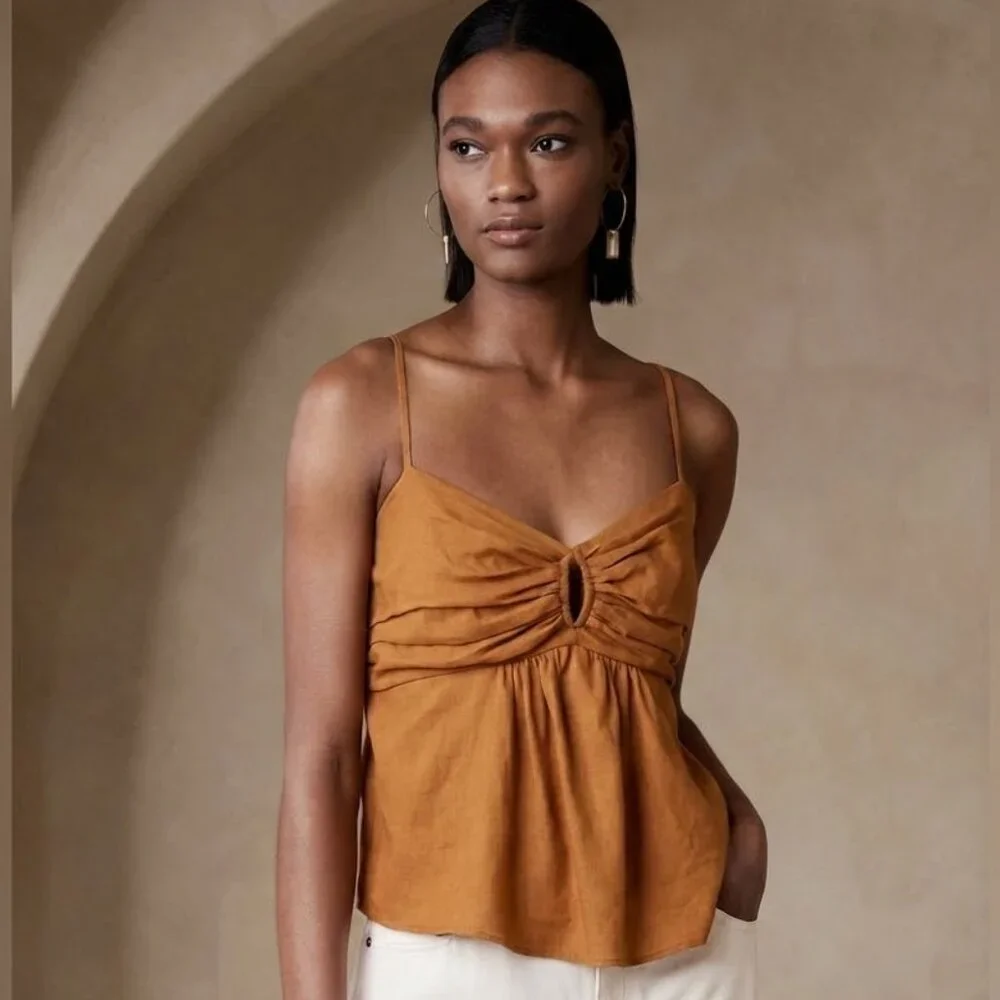 Banana Republic Linen-Blend Tie-Back Peplum Camisole Top Size XL NWT - Picture 2 of 13